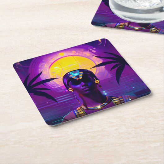 Synthwave Farao Kartonnen Onderzetters (Schuin)