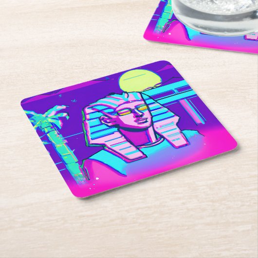 Synthwave Farao Kartonnen Onderzetters (Schuin)
