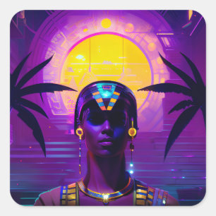 Synthwave Farao Vierkante Sticker