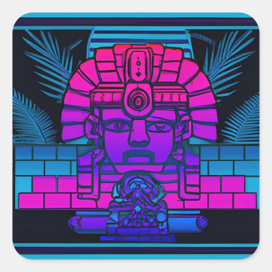Synthwave Farao Vierkante Sticker (Voorkant)