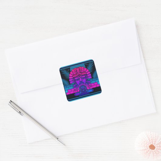 Synthwave Farao Vierkante Sticker (Envelop)