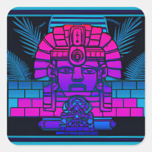 Synthwave Farao Vierkante Sticker