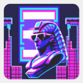 Synthwave Farao Vierkante Sticker (Voorkant)