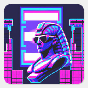 Synthwave Farao Vierkante Sticker