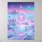 Synthwave Futuristische Stad Poster | Neon Sci-Fi  (Voorkant)