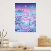 Synthwave Futuristische Stad Poster | Neon Sci-Fi  (Keuken)