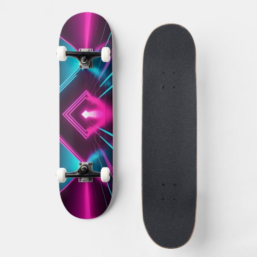 Synthwave Glowing Pyramid Tunnel Neon Sci-Fi Persoonlijk Skateboard (Voorkant)