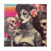 Synthwave Griezelige Pin-up Tegeltje (Voorkant)