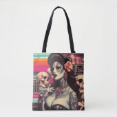 Synthwave Griezelige Pin-up Tote Bag (Voorkant)