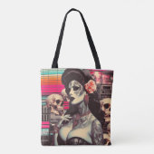 Synthwave Griezelige Pin-up Tote Bag (Achterkant)
