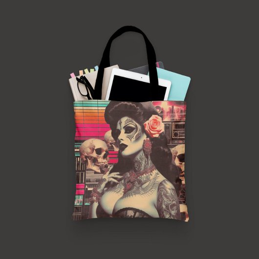 Synthwave Griezelige Pin-up Tote Bag