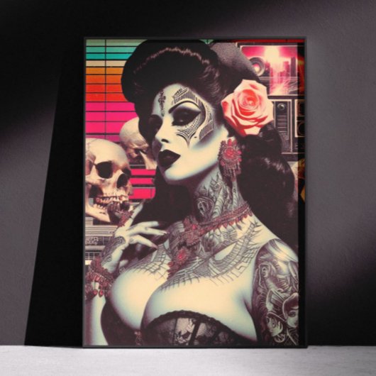 Synthwave Griezelije Pin-up Poster