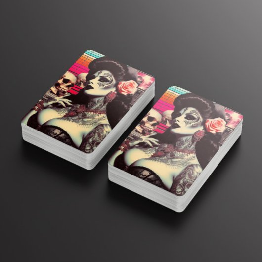 Synthwave Griezige Pin-up Pokerkaarten