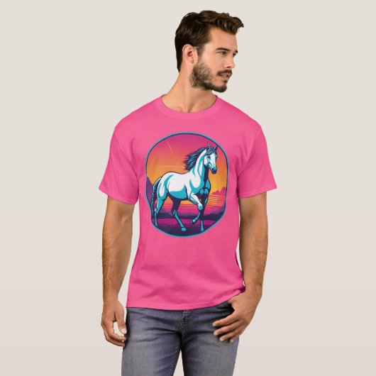 Synthwave Horse familie T-shirt (Voorkant volledig)