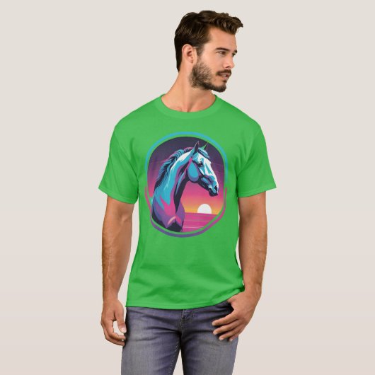 Synthwave Horse T-shirt (Voorkant volledig)