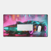Synthwave Hyper Car in Vibrant Neon Desk Mat (Keyboard & Muis)