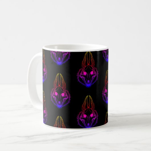 Synthwave Jackals Skull Coffee Mok (Voorkant links)