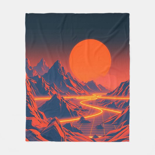 Synthwave Landschap met Neon Mountains Fleece Deken (Voorkant)