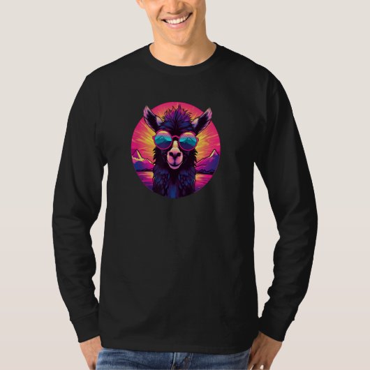 Synthwave Llama with Sunglasses Retro 80s T-shirt (Voorkant)