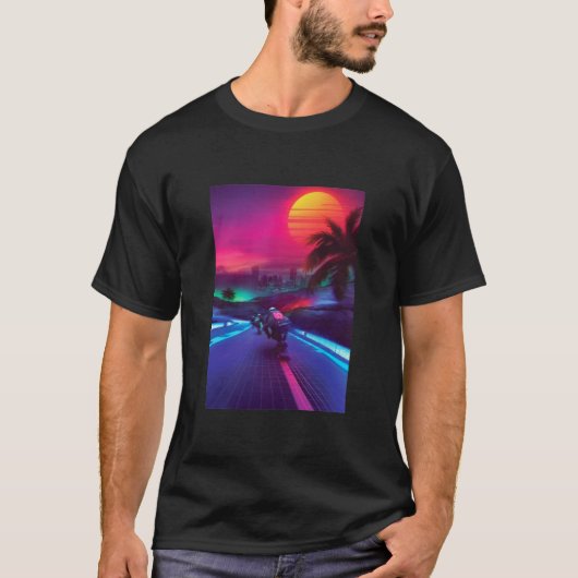 Synthwave Midnight Outrun Impressie Artistiek T- T-shirt (Voorkant)