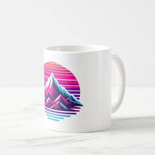 Synthwave Mountain Mug – Retro Sunset Coffee Cup Koffiemok (Voorkant rechts)