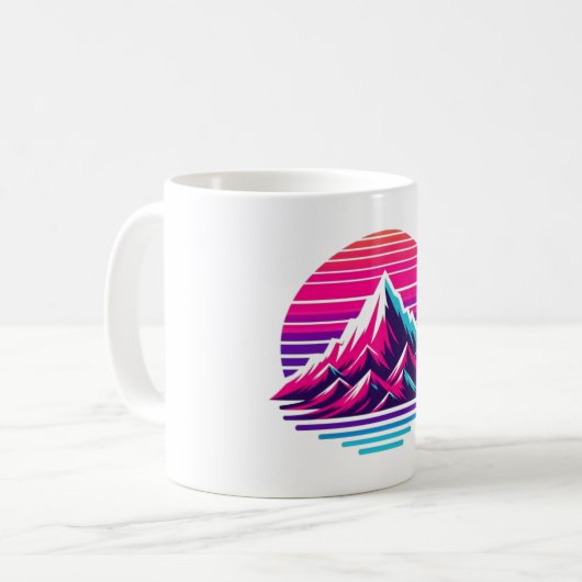 Synthwave Mountain Mug – Retro Sunset Coffee Cup Koffiemok (Voorkant links)