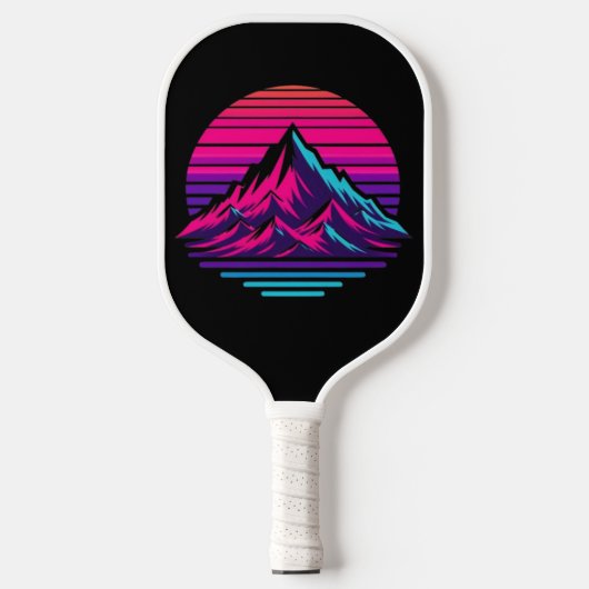 Synthwave Mountain Pickleball Paddle – Retro Zonso (Voorkant)