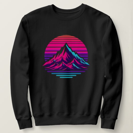Synthwave Mountain Sweatshirt – Retro Sunset Stree (Design voorkant)
