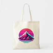 Synthwave Mountain Tote Bag – Retro Sunset Vibes (Voorkant)