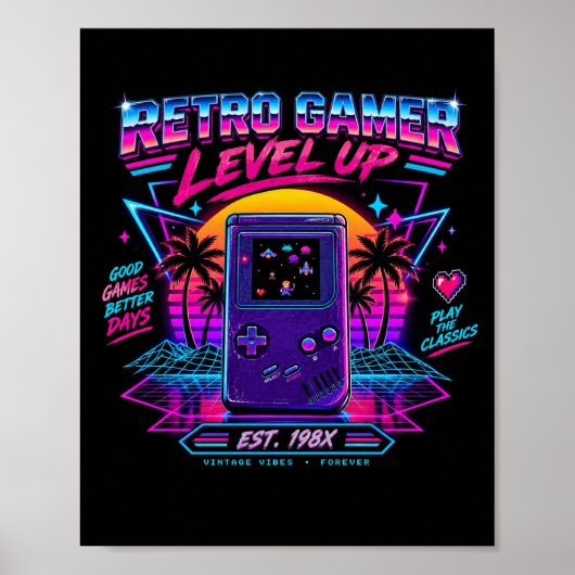 Synthwave Neon Arcade Gaming Muurkunst Poster (Voorkant)