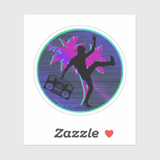 Synthwave neon Boombox ronde sticker 80s | LOGO (Vel)
