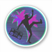 Synthwave neon Boombox ronde sticker 80s | LOGO (Voorkant)