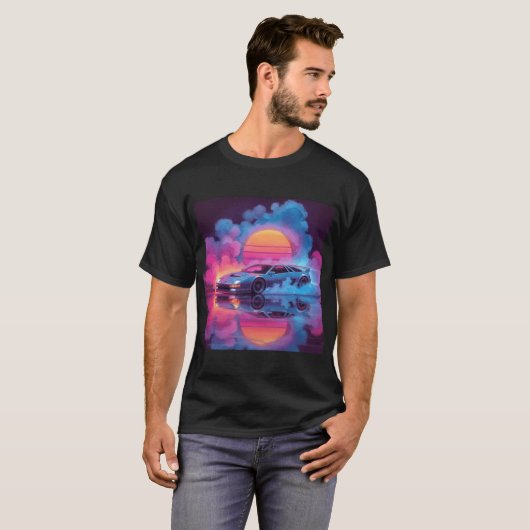 Synthwave Neon Car Graphic T-shirt (Voorkant volledig)