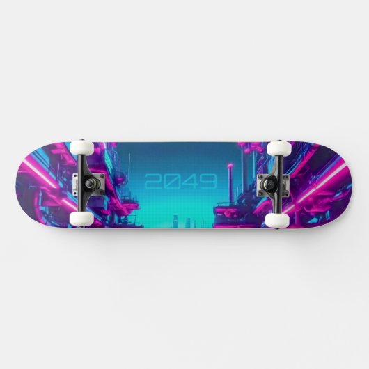 Synthwave Neon City Cyberpunk Industrial Persoonlijk Skateboard (Horizontaal)