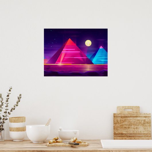 Synthwave Neon City - Egypte, piramide Poster (Keuken)
