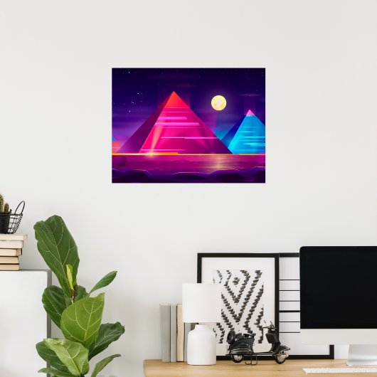 Synthwave Neon City - Egypte, piramide Poster (Thuiskantoor)