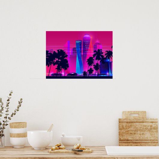 Synthwave Neon City Miami Vice Poster (Keuken)