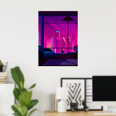 Synthwave Neon City: terras, penthouse Poster (Thuiskantoor)