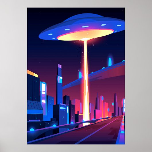 Synthwave Neon City: UFO Poster (Voorkant)