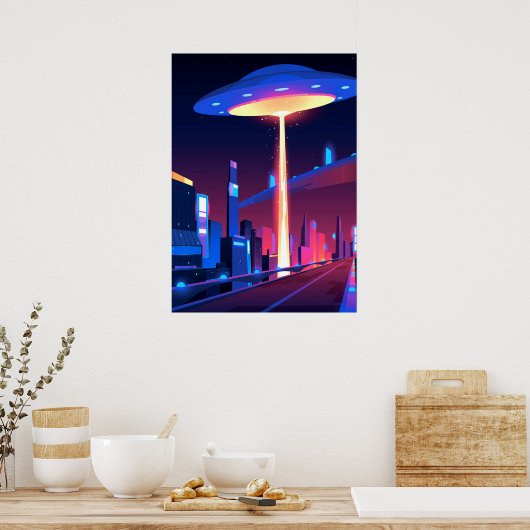 Synthwave Neon City: UFO Poster (Keuken)