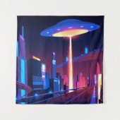 Synthwave Neon City: UFO Wandkleed (Voorkant)