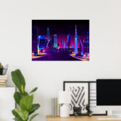 Synthwave Neon City ⛔ Vector art Poster (Thuiskantoor)