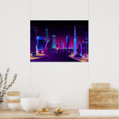 Synthwave Neon City ⛔ Vector art Poster (Keuken)