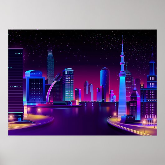 Synthwave Neon City ⛔ Vector art Poster (Voorkant)
