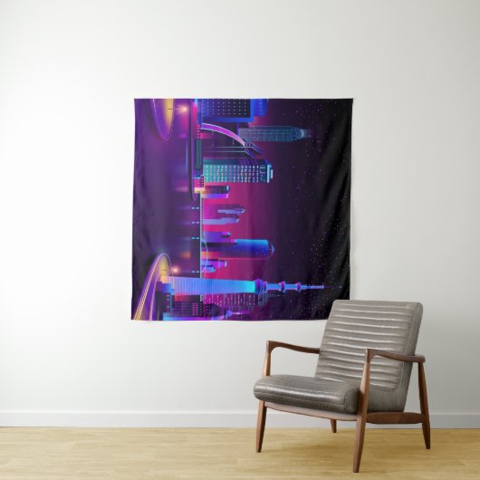 Synthwave Neon City ⛔ Vector art Wandkleed (In Situ (horizontaal))