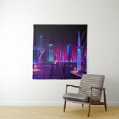 Synthwave Neon City ⛔ Vector art Wandkleed (In situ)