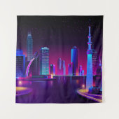 Synthwave Neon City ⛔ Vector art Wandkleed (Voorkant)