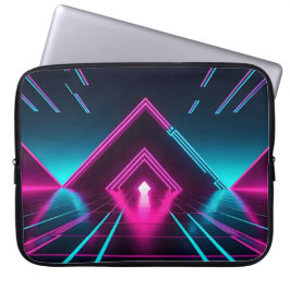 Synthwave Neon Pyramid Tunnel Glowing Cyberpunk Laptop Sleeve