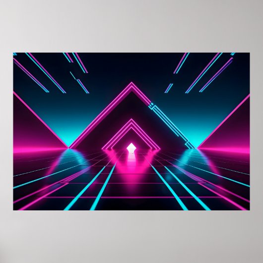 Synthwave Neon Tunnel Glowing Pyramid Abstract Poster (Voorkant)