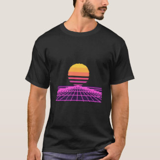 Synthwave Neon Zonsondergang Grid Retro 80s T-shir T-shirt